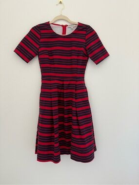 Downeast Striped Red and Blue Fit-and-Flare Dress
